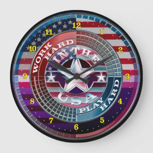 Work Hard Play Hard In The USA Clock