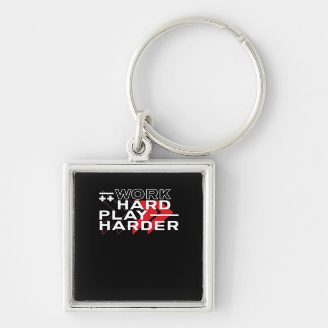 Work Hard Play Hard Motivational Gaming Hustling C Keychain (Front)