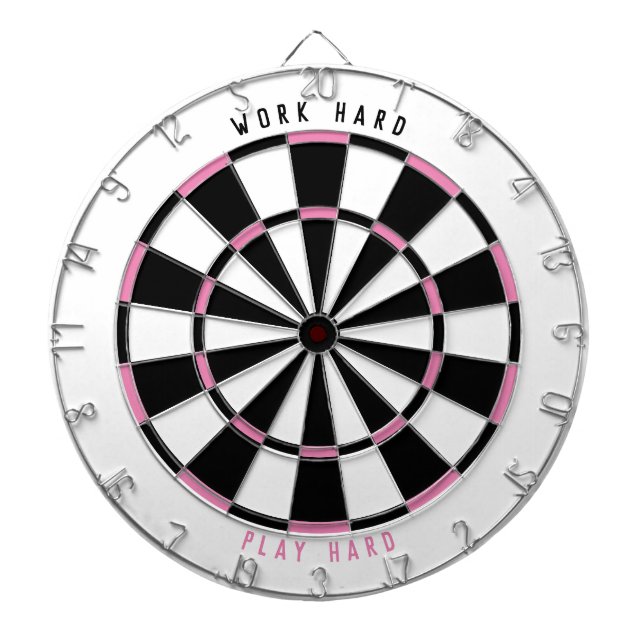 "WORK HARD PLAY HARD" Office Game Room Black/Pink  Dartboard (Front)