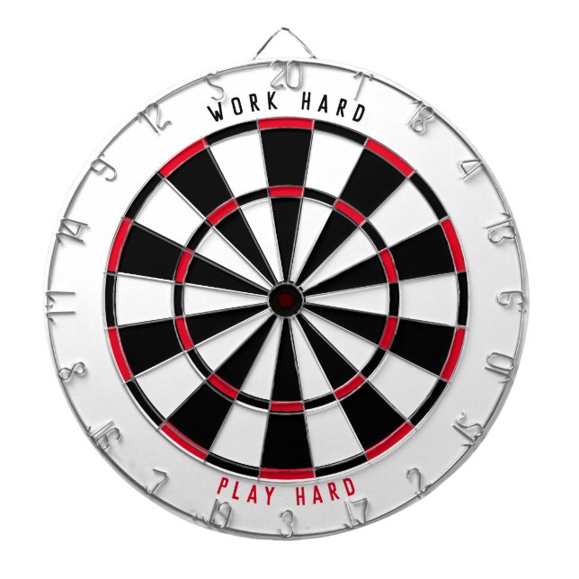 "WORK HARD PLAY HARD" Office Game Room Black/Red D Dartboard (Front)