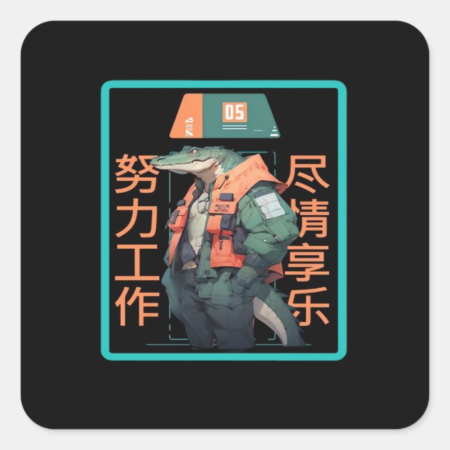 Work Hard Play so Hard Crocodile Square Sticker (Front)