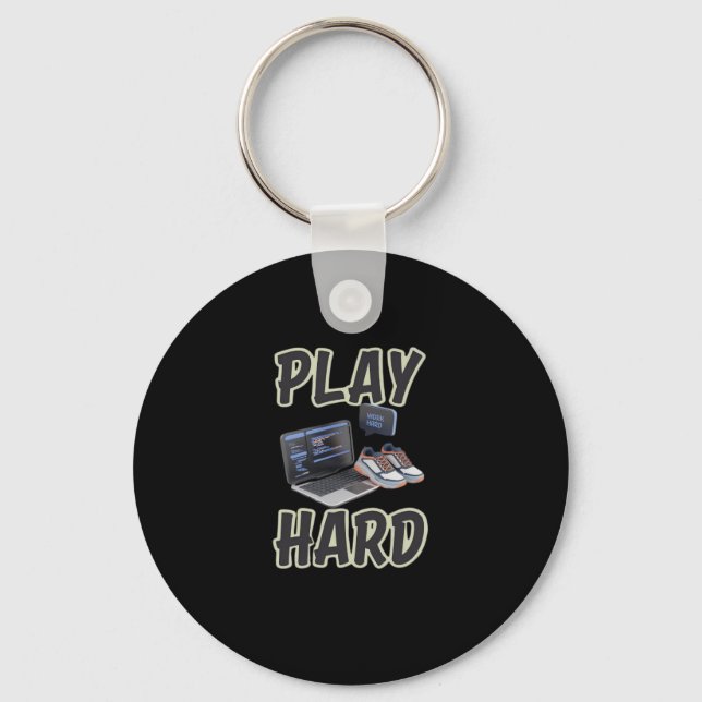 Work Hard Play So Hard Motivational Tech And Sport Keychain (Front)