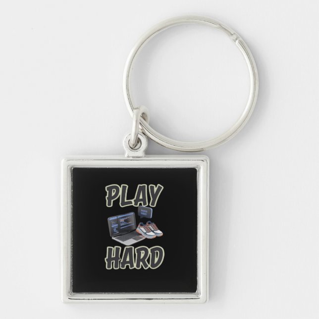 Work Hard Play So Hard Motivational Tech And Sport Keychain (Front)