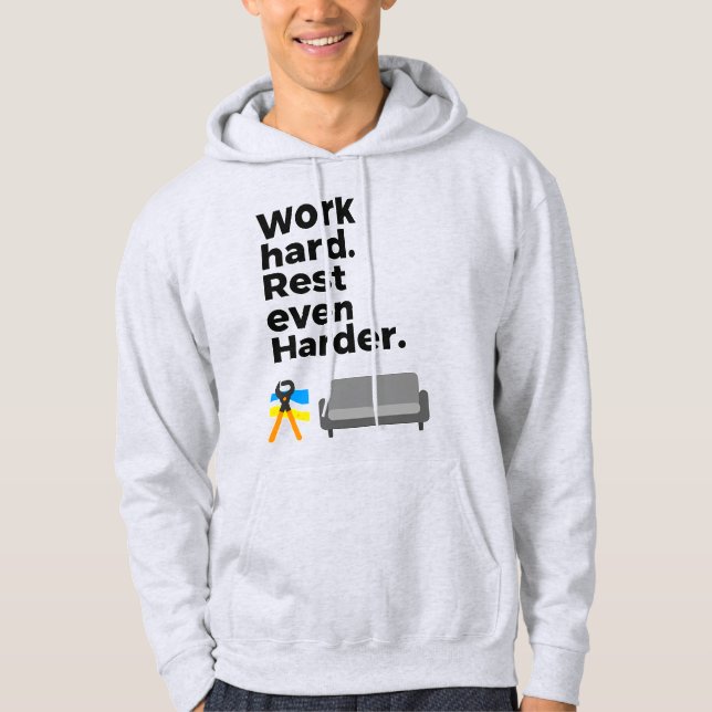 Work Hard Rest Even Harder Minimal Quote Design Hoodie (Front)