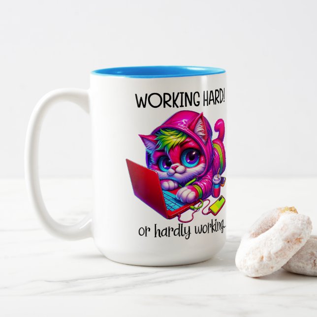 Work Hard  Two-Tone Coffee Mug (With Donut)