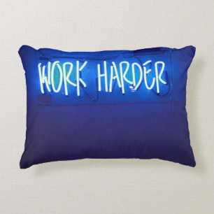 Work Harder Neon Sign Decorative Pillow