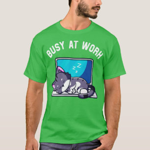 Work Home Office Cat Cute Cat Sleeping On Laptop T-Shirt