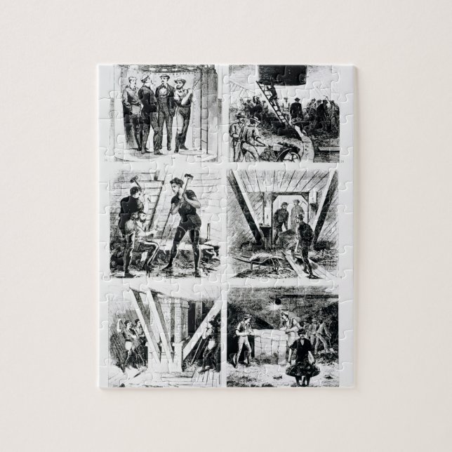 Work inside the caissons, constucting Brooklyn Bri Jigsaw Puzzle (Vertical)