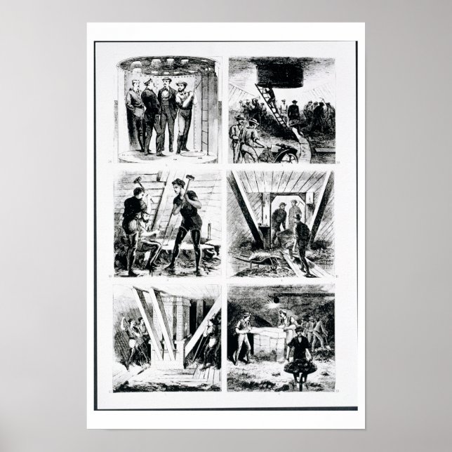 Work inside the caissons, constucting Brooklyn Bri Poster (Front)