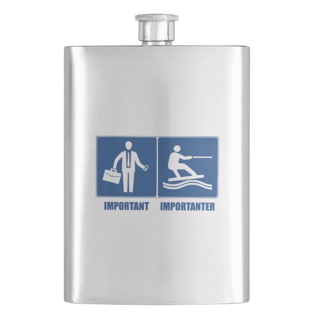 Work Is Important, Wakeboarding Is Importanter Hip Flask (Front)