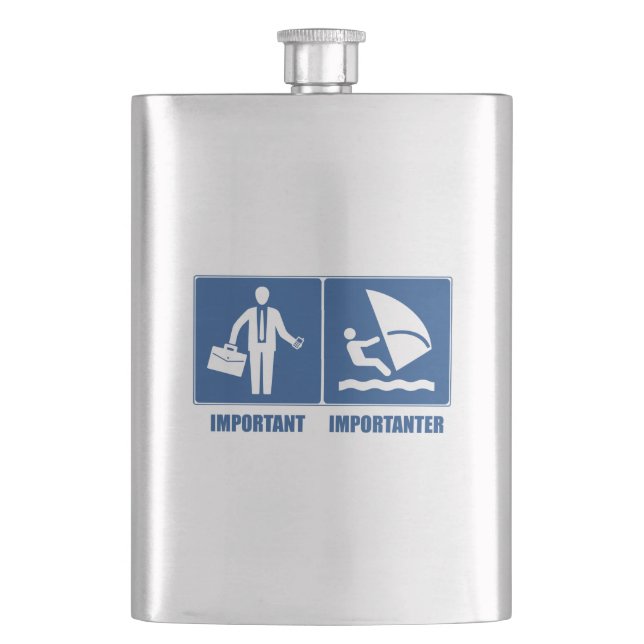 Work Is Important, Windsurfing Is Importanter Hip Flask (Front)
