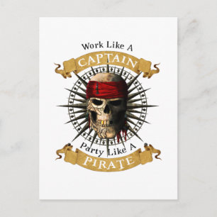 Work Like A Captain Party Like A Pirate Skull Joll Postcard