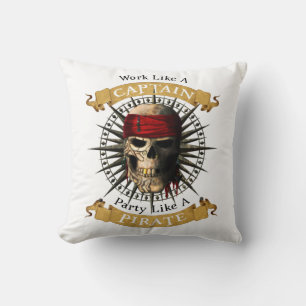 Work Like A Captain Party Like A Pirate Skull Joll Throw Pillow
