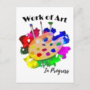 Work Of Art In Progress Artist Palette Brushes Postcard
