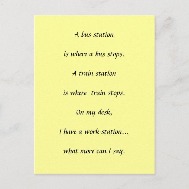 Work Stops Postcard (Front)