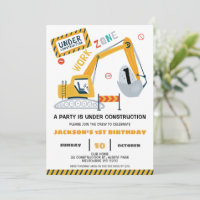 Work Zone Excavator Under Construction Birthday