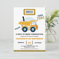 Work Zone Truck Under Construction Birthday 