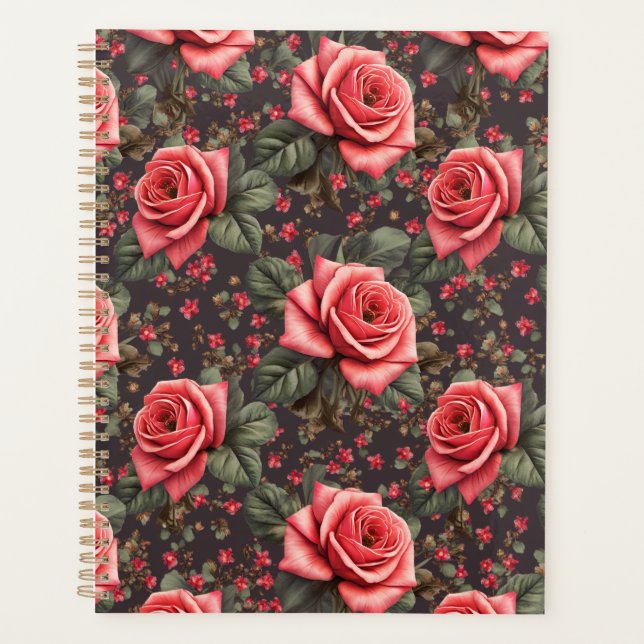Workbook with beautiful rose pattern planner (Front)