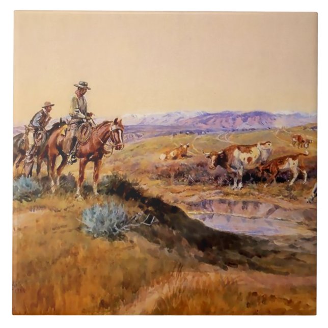 “Worked Over” Western Art by Charles M Russell Tile (Front)