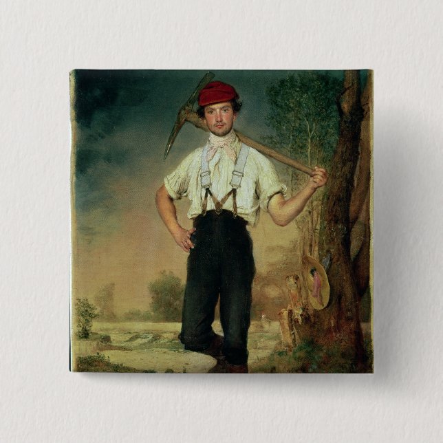 Worker, 1848 2 inch square button (Front)