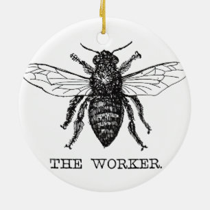 Worker Bee Bumblebee Honey Antique Illustration Ceramic Ornament