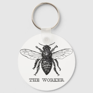 Worker Bee Bumblebee Honey Antique Illustration Keychain
