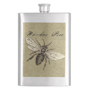 Worker Bee Insect Illustration Hip Flask