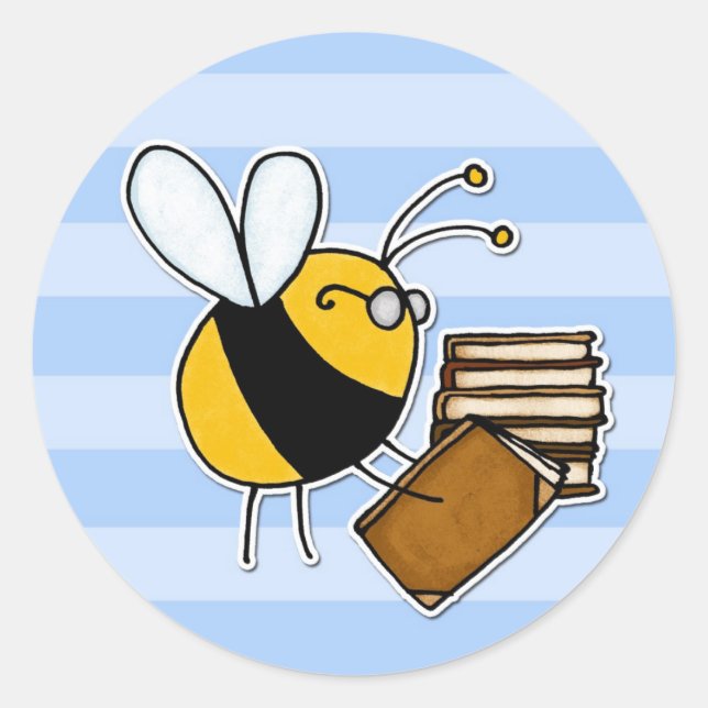 worker bee - librarian classic round sticker (Front)