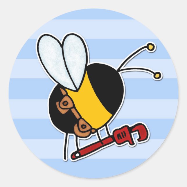 worker bee - plumber classic round sticker (Front)