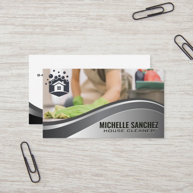 Worker Cleaning | Home Services Business Card (Front/Back In Situ)
