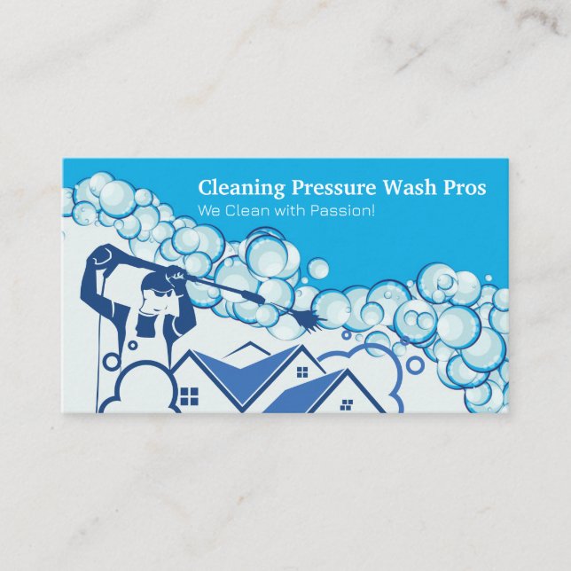 Worker Power Washing Home | Soap Bubbles Business Card (Front)