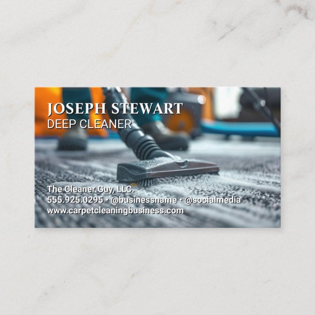 Worker Steam Cleaning Carpet Business Card (Front)