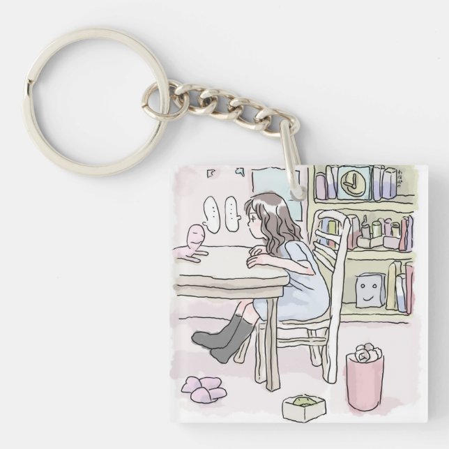 Working at a desk in my room keychain (Front)