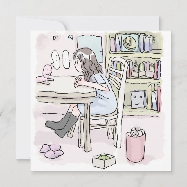 Working at a desk in my study room card (Front)