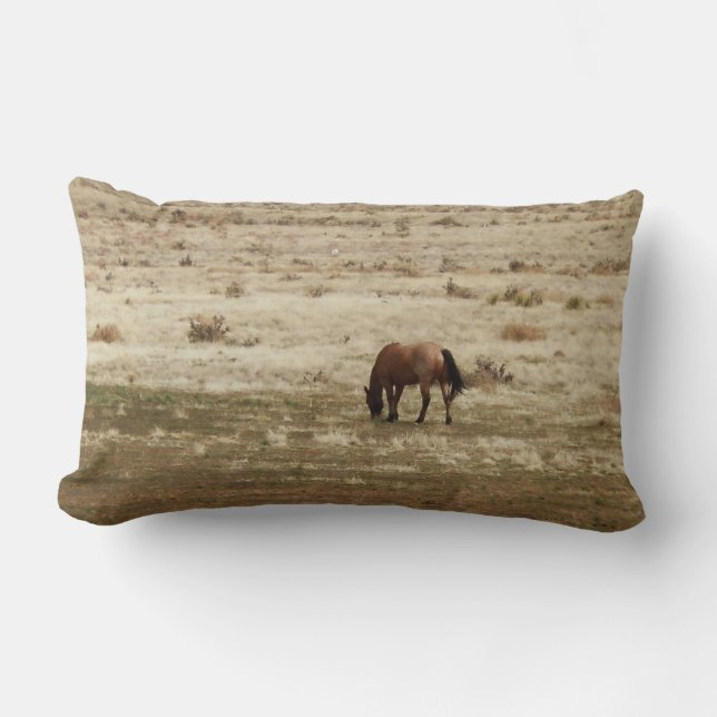 Working Buckskin Cow Horse Grazes Western Style Lumbar Pillow (Front)