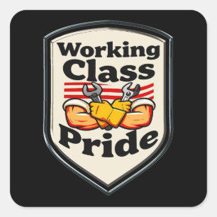 Working Class Pride Badge – Blue Collar Worker Square Sticker
