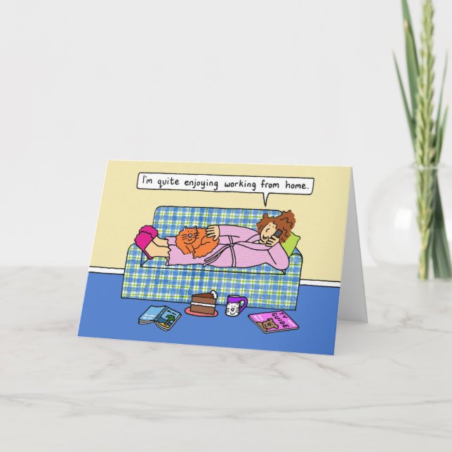 Working from Home Covid 19 Self-isolation Cartoon Card (Front)