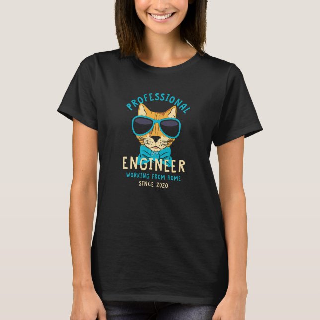 Working From Home Engineer Engineering Cat Builder T-Shirt (Front)