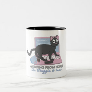 Working From Home - The Struggle is Real with Cats Two-Tone Coffee Mug