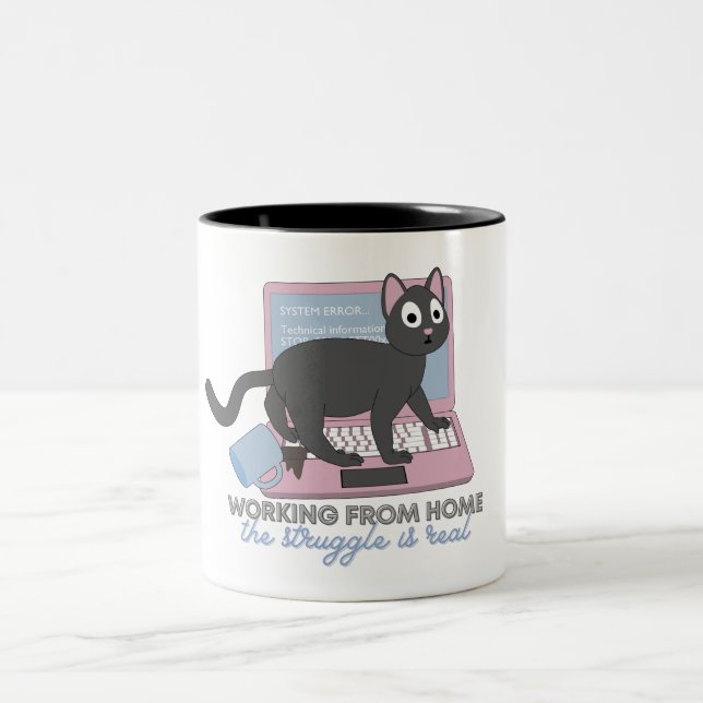 Working From Home - The Struggle is Real with Cats Two-Tone Coffee Mug (Center)