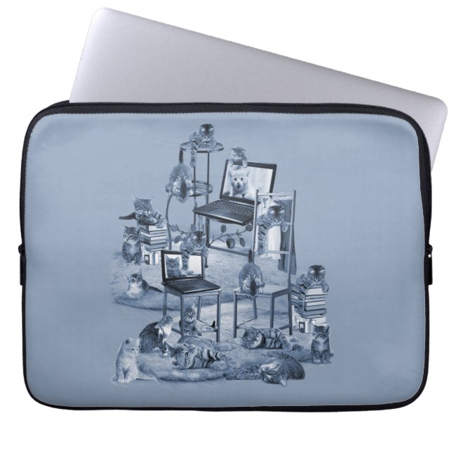 Working from Home with my Cats two-tone Delft Blue Laptop Sleeve (Front)