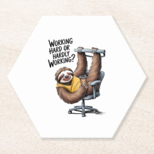 Working Hard or Hardly Working Sloth Paper Coaster