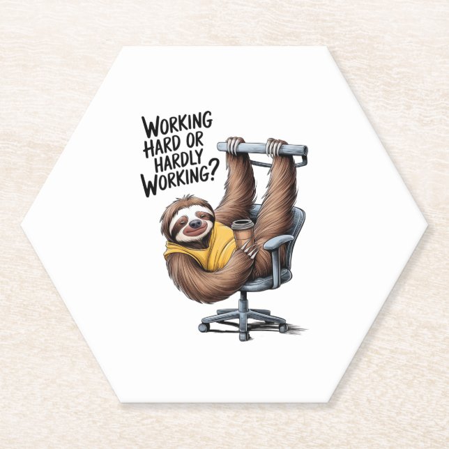 Working Hard or Hardly Working Sloth Paper Coaster (Front)