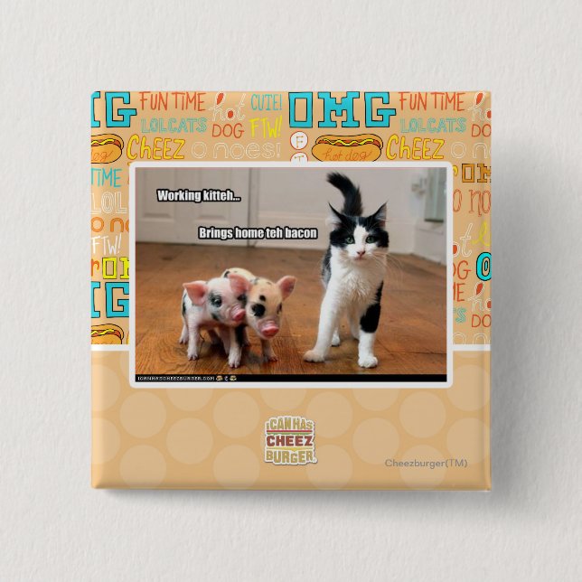 Working kitteh 2 inch square button (Front)