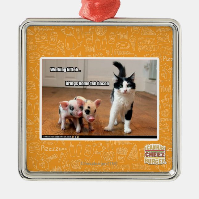 Working kitteh metal ornament (Front)