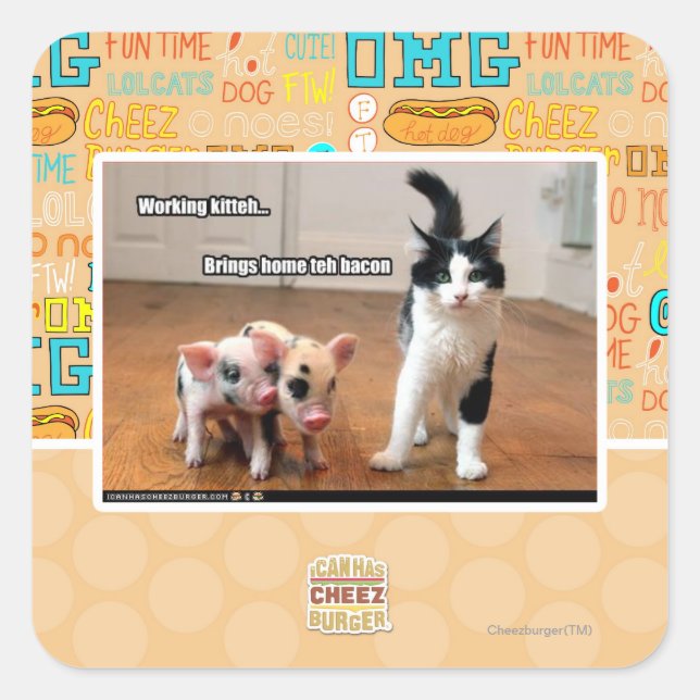 Working kitteh square sticker (Front)