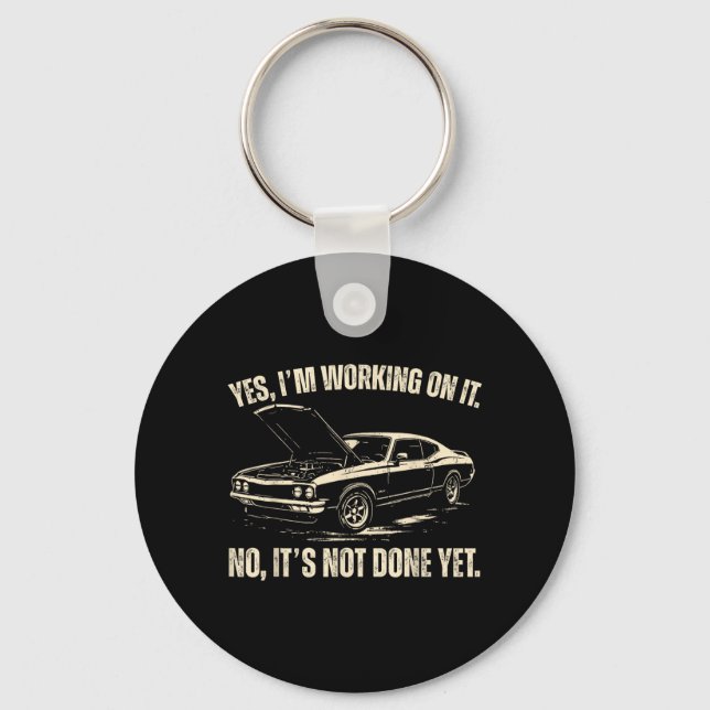Working On Funny Car Graphic for Men Dad Fathers Keychain (Front)