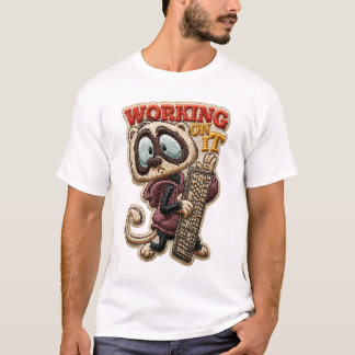 Working On It Funny Raccoon Keyboard Embroidered T-Shirt