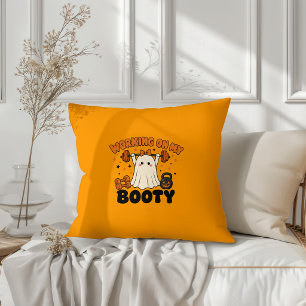 Working On My Booty Ghost Fitness Design Throw Pillow