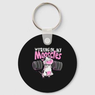 Working On My Mooscles Funny Gym Cow Weightlifting Keychain